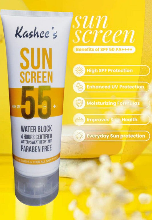 Kashee’s Sunscreen SPF 55+ Water Block | 4-Hour Water & Sweat Resistant Sun Protection (150ml)